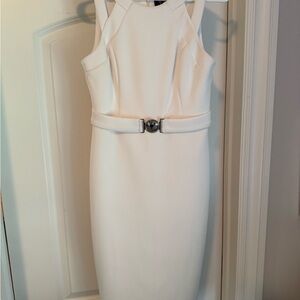 Guess Belted Midi Dress White